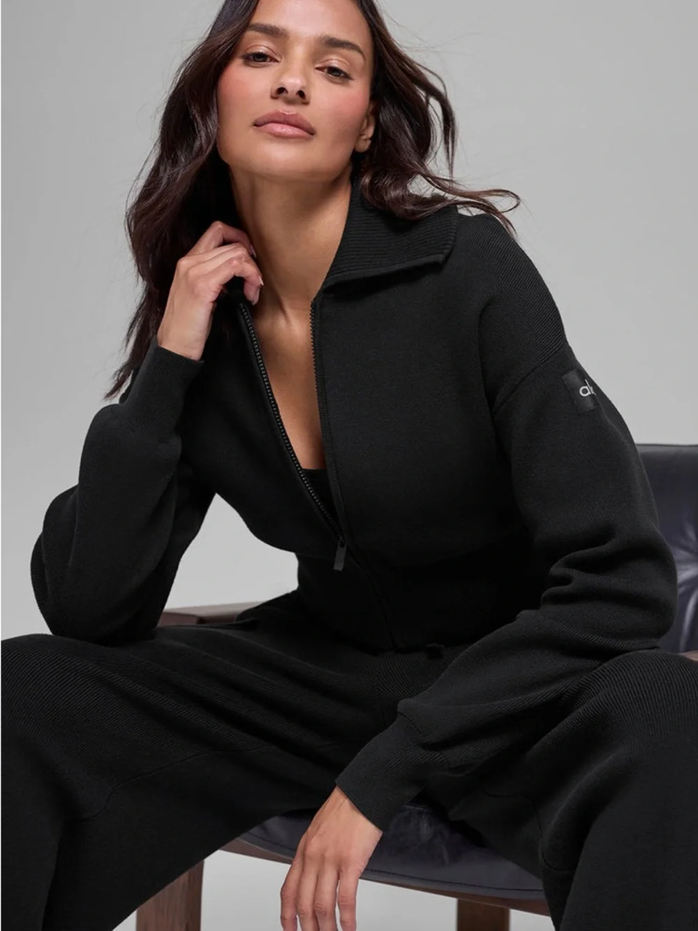 ALO Yoga Scholar Knit Black Mini Skirt Jacket Set